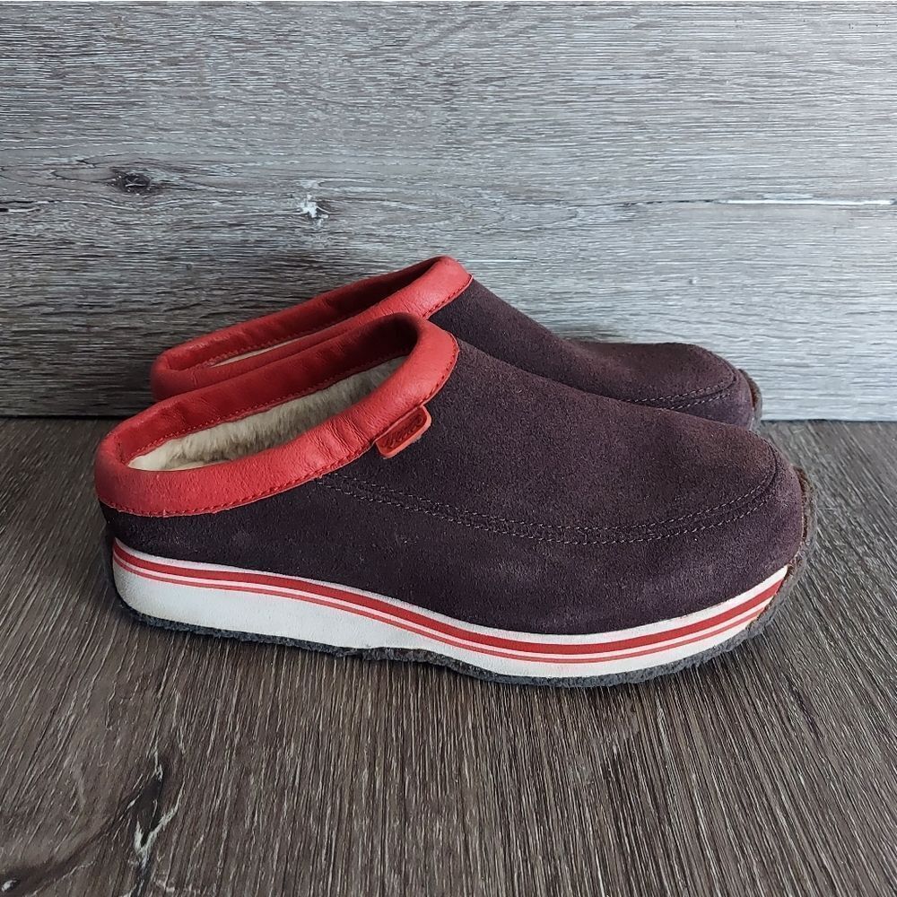 Vans Street Clog II Women Size 6 Brown Red White Suede Slip On Faux Fur Lined